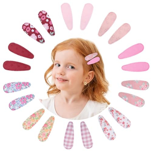 20 piezas 2.2 Pinzas Pelo Niña Estampado Floral Para Niñas Bebés Pequeños Clips de Arcos de Pelo Antideslizante Envuelto pelo para bebés niñas niños-Rojo Rosa + Floral