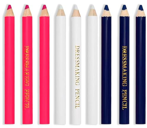 Tailors Fabric Chalk & Pencil – 9 Pcs Water Soluble Tracing Pencils for Fabric, Erasable Chalk Tools for DIY Crafts, Dressmaking, Embroidery, and Quilting (Blue, Pink, White)