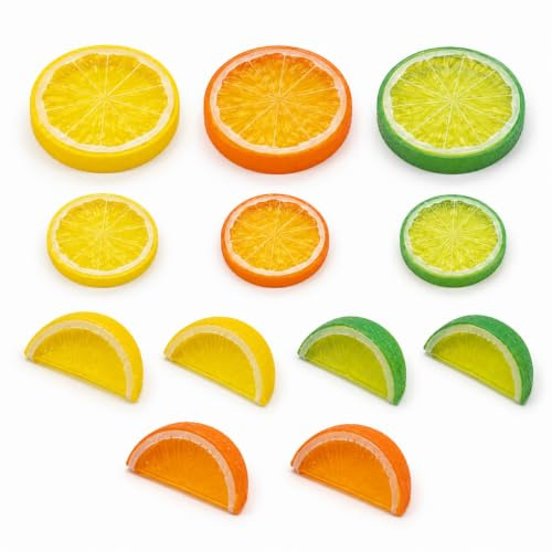 12 Pcs Realistic fake fruit lemon, 3 sizes 3 colors Plastic Fruit Small Simulation Lemon Slices, Blocks Plastic Artificial Fruit Simulation Set, for Model Party Kitchen Parties Wedding Decoration