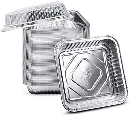 Fig & Leaf (300 Pack) 8” x 8” Square Baking Cake Pans with Plastic Dome Lids | Heavy Duty l Disposable Aluminum Foil Tins l Portable Food Containers l Perfect for Roasting Oven Toaster Cooking
