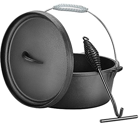 AIZYR Cast Iron Dutch Oven Pot - Pre-seasoned Camp Cookware Pot with Lid Lifter Handle, Housewarming or Birthday Gift for Cooking Lovers