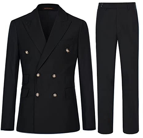 Men's 2 Pieces Suit Slim Fit Double Breasted Suit Jacket Elegant Prom Wedding Blazer Pants Set, Black……