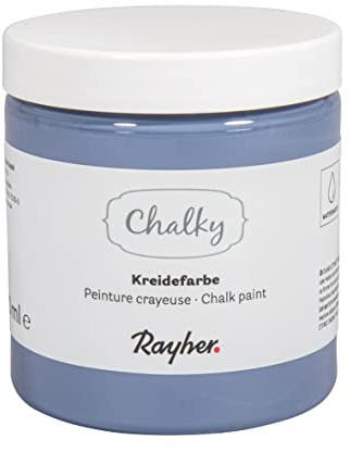 Rayher Dusty Blue Chalky Finish Paint for Vintage Style Crafts, Water-Based Chalk Paint for DIY Shabby Chic Furniture, Wall Paint with a Chalk Finish, 230ml, 35048370