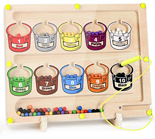 Joyreal Magnetspiel Labyrinth - Motorikspielzeug 3 4 5 Jahre Montessori Spielzeug Holz Farben Lernen Sortierspiel Magnete Kinder Geschenk Mädchen Junge