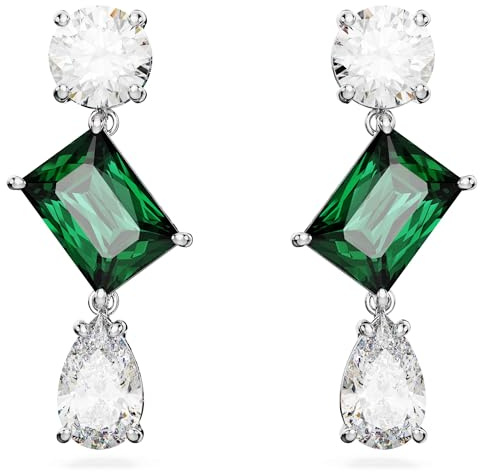 Swarovski Mesmera Drop-Ohrhänger, Grüne und Rhodinierte Hängeohrringe mit Strahlenden Swarovski Kristallen