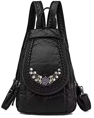 HUAZHIMAO Kleiner Rucksack Damen PU Leder Rucksäcke Elegant Mädchen Klein Rucksackhandtaschen Wasserdichte Mini Backpack Daypack 2 in 1 Cityrucksack Damen Schwarz