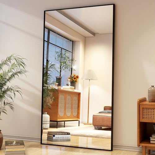 Easly 34x76 Full Length Mirror with Stand, Large Rectangular Floor Mirror for Bedroom, Living Room or Closet, Wall-Mounted or Freestanding, Black Aluminum Alloy Frame