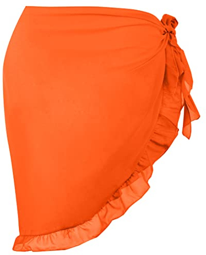 Dressever Women Chiffon Beach Sarong Coverup Sheer Bikini Ruffle Orange