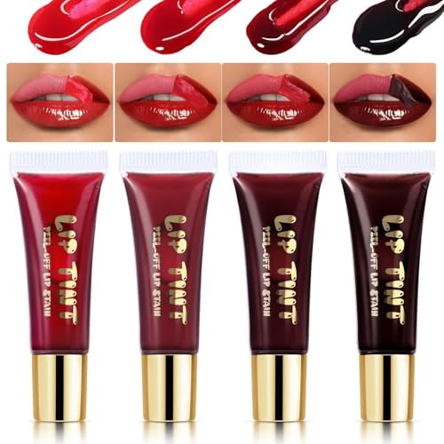 Prreal 4 Colors Peel Off Lip Stain Set, Non-sticky, Transfer-proof Tattoo Lip Tint Stain, Waterproof and Long-lasting Peel Off Lip Tint, Lip Gloss Peel Off with Matte Finish