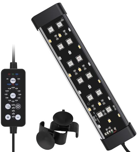 Hygger Éclairage Led Submersible pour Aquarium, 8W, Lampe 24/7 Spectre Complet avec 9 Couleurs et 10 Niveaux de Luminosité Réglables pour Bac de 20-43cm