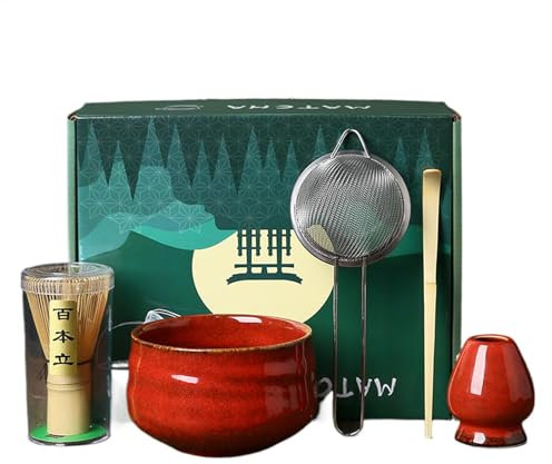 Generic Set di fruste , set da tè in ceramica, set da 5 pezzi, kit per tè , ciotola e frusta, set con frusta e scodella per famiglia, amici, casa