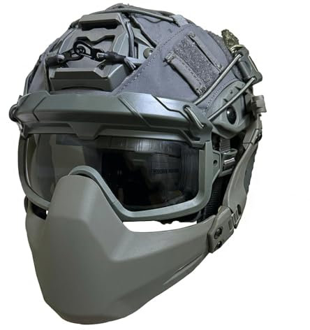 KBFLWBF Tactical FAST Helmet Set SF Airsoft Helmet with Folding Half Mask & Paintball Goggles & Helmet Cover Adjustable Outdoor Tactical Gear for Hunting CS BBS Game C