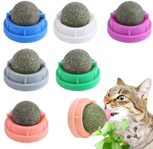 ElevaPulse 6er Set Katzenminze Ball - Natürliche Catnip Toys mit Staubschutz, Drehbare Leckbälle für Katzen aus Pflanzenfasern, Anti-Stress Spielzeug mit Katzenminze Samen