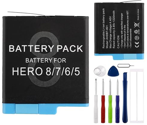 E-yiiviil AHDBT-801 Replacement Battery 1250 mAh / 3.85 V Compatible with GoPro Hero 8/7/6/5/Black 2018 with Tools
