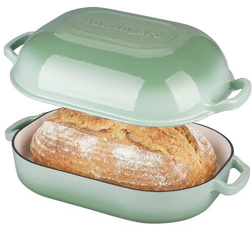 VORRINGARD Large Cast Iron Dutch Oven Dome Pot with Lid, Enameled Bread Oven, Bread Pan for Homemade Sourdough Bread Baking, 9QT, Green