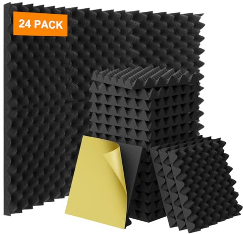 Paneles acústicos para aislamiento acústico, 24 unidades, 30 x 30 x 2,5 cm, paneles acústicos autoadhesivos, placas acústicas, para estudio de grabación, oficina, techo