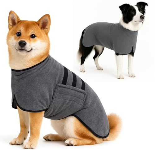 Peignoir Chien Super Absorbante, Peignoir en Microfibre avec Touch Fasteners et Bande Rétractable Réglable, Serviette Chien pour Grands Moyens et Petits Chiens L