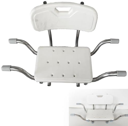 BRGD Sedile per Vasca da Bagno con Schienale, Sgabello da Bagno in Alluminio fino a 150kg per Anziani, Donne in Gravidanza e Persone con Disabilità, Regolabile da 78 a 86cm