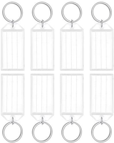 Uniclife 20 Stück Schlüsselanhänger 5 cm mit linierten Blanko-Papier-Etiketten Transparente Abdeckungen und geteilte Ringe Stabile Artikelkennzeichnungen, Weiß