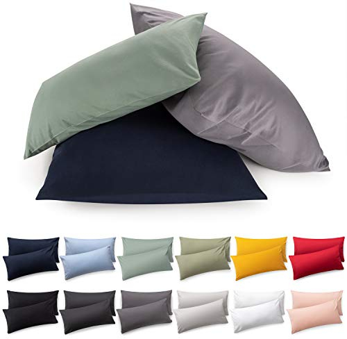 Blumtal Kissenbezug 40 x 80 cm (2er Set Kissenbezüge) - Blau - 100% Baumwoll-Jersey, Oeko-Tex Zertifiziert, Kopfkissenbezug 40x80 - Jersey Kissenhülle für Kissen 40x80 cm mit Reißverschluss