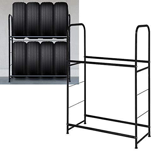 LZQ Scaffale Portagomme Supporto per Pneumatici con Struttura in Scciaio a due Strati per 8 Pneumatici (107 × 46 × 117cm)