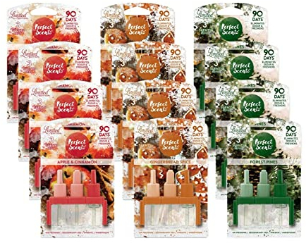 Perfect Scents Refill Air Freshener (12 Pack) - Compatible with 3volution - Forest Pines, Apple & Cinnamon, Gingerbread