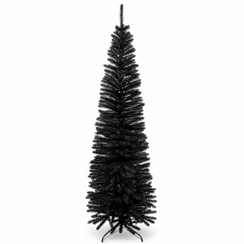 6Ft/1.8m Slim Christmas Tree Artificial Black Pencil Tree 430 Pointed Tips, Metal Stand, Holiday Home Decorations