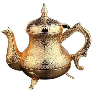 LaModaHome Luxury Zinc Casting Teapot - Gold Finish, Elegant Design, Antique Style for Turkish, Arabic, Greek Tea, Decorative Serving Pot for Home, Office, Restaurant, for Tea Lovers