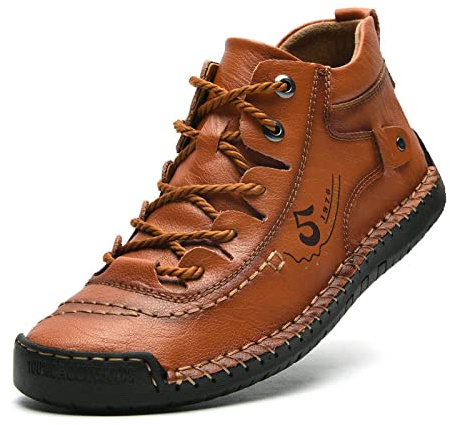 alcubieree Mens Casual Leather Shoes Ankle Chukka Boots Comfortable Slip On Loafers Walking Driving Shoes