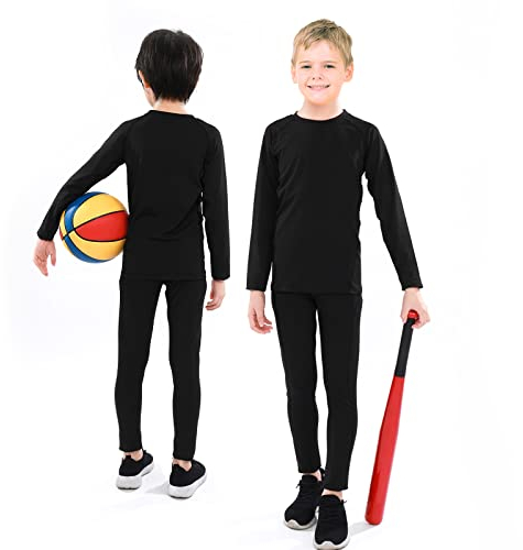 TBoonor Thermounterwäsche Kinder Skiunterwäsche Set Sport Funktionsunterwäsche Jungen Atmungsaktiv Fussball Thermo Unterwäsche Winter Sportunterwäsche Warme Thermohose und Thermoshirt Mädchen