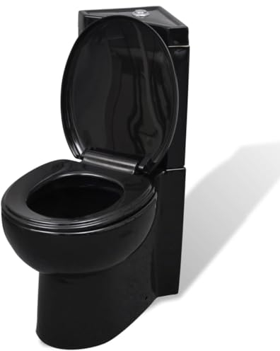 Hommdiy Stand WC Bodenstehend Keramik Soft Close Sitz Spülkasten Ecke Toilette Schwarz