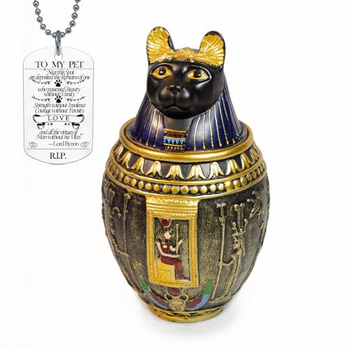 1st Heaven Urne funéraire décorative pour Animaux de Compagnie – Urne funéraire décorative pour Animaux de Compagnie – Ornement égyptien fabriqué à la Main pour décoration d'intérieur (Grand, Chat)