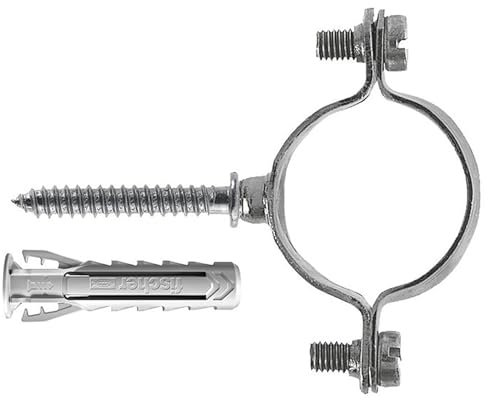 Fischer Collier galvanisé léger CZV pour fixation de tuyaux électriques en acier, plastique et multicouche, serrage 26 mm, comprend cheville SX Plus 6 et vis double M6, 10 pièces, 567640