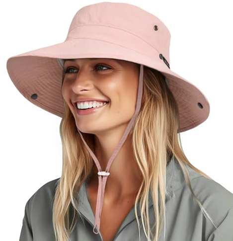 FURTALK Sun Hat for Women Men UV Protection Safari Hat Women Summer Wide Brim Packable UPF50 Hiking Fishing Cowboy Style, Pink