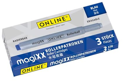 Online magiXX 3x recharges d'encre pour stylo roller magiXX, cartouches d'encre, couleur bleu, encre effaçable thermosensitive