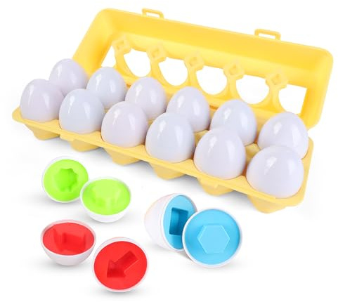 SUPERBE BEBE Juego Montessori para bebés y niños - Huevos de plástico para Combinar Formas y Colores - Juguete Educativo para Aprendizaje temprano - para niños de 3 años - Regalo para bebés