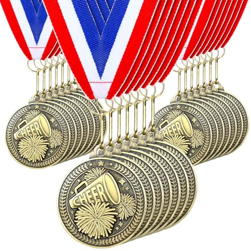 Remuuly 30 Pcs Gold Medals Bulk 2'' Basketball Soccer Baseball Volleyball Football Lacrosse Kickball Cheer Bowling Trophy Medals for Awards for Sports Participation Winner Gift(Gold,Cheer)