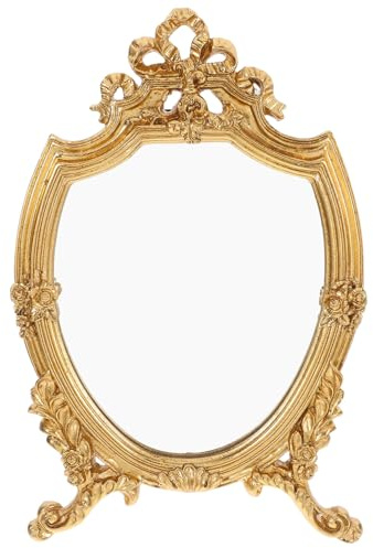 NOLITOY Vintage Sminkbordsspegel Antik Traditionell Bordsspegel Guld Stående Snidad Arendahl Spegel För Vardagsrum Sovrum Bordsskiva 22Cm
