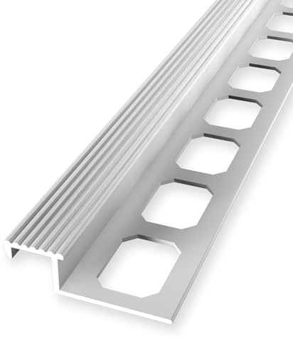 Kakelprofil 9 x 20 x 2 500 mm kanthöjd 9 mm trappkantsprofil aluminium trappkant stängd stansad metallprofil aluminium natur kuberit