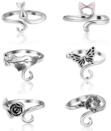 Andibro 6 Stück Häkelspannringe, einstellbare Tiere Pflanzen Häkelringe Finger Garn Führung Stricken Spannringe Stricken Häkeln Ring für Finger häkeln