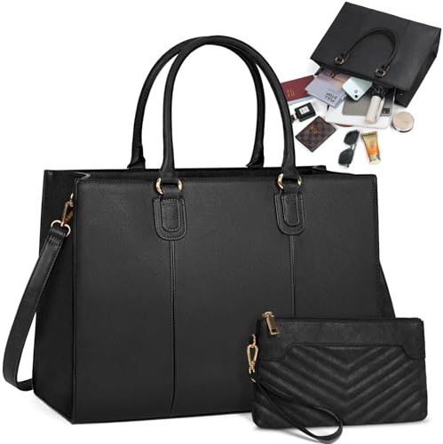 NEWHEY Borsa Donna 15,6 Pollici Laptop Grande Borsa Da Lavoro Tote con Frizione Borsa Cartella in Pelle PU Borsa a Spalla per Scuola Borsa a Tracolla Messenger Ufficio Viaggi Affari