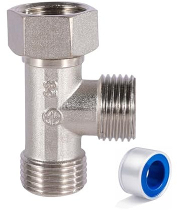 XNTONG G1/2 Brass Tee Fitting – 3-Way Chrome-Plated Brass Connector, G1/2 Male x Male x Female Threads, T-Piece Diverter Valve for Bidet, Angle Valve or Shower Hose, with Washer and PTFE Tape