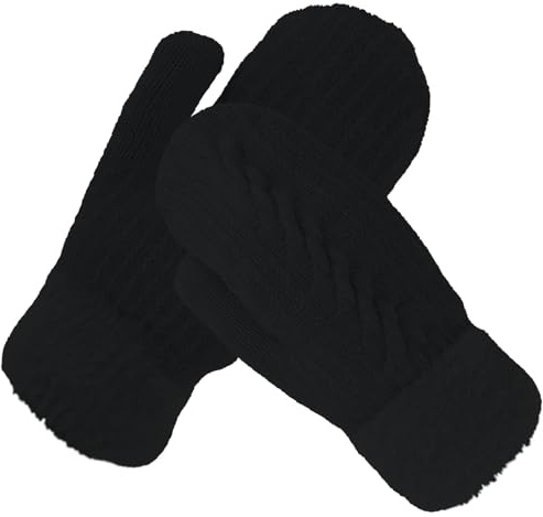 MUNSKT Mittens Women, Womens Adjustable Turnover Mittens,Ladies Thick Fleece Lined Insulated Warm Knitted Winter Thermal Mittens Fingerless (black)