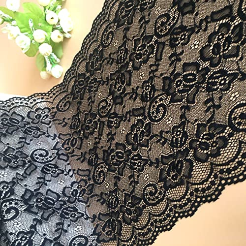 2 iarde di nastro in pizzo elastico con bordi floreali, 30 cm, nero, nastro decorativo in pizzo per cucito, decorazione per vestiti, biancheria intima, abito da sposa, decorazione da tavola