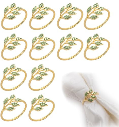 12 Pcs Anneaux de Serviette, Feuilles d'or Réfléchissantes Porte Anneaux de Serviette Classiques pour Décorations de Table de Mariage et de Fête