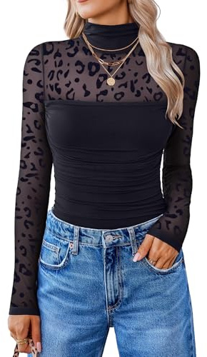Avidlove Body Sexy da Donna, Elegante Top in Rete, Manica Lunga, Abiti da Rave, Body, Dolcevita, Top in Pizzo, Party, Camicie, Top per Uscire