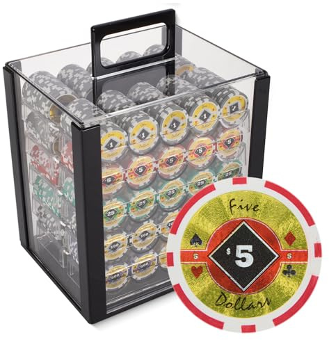 Playzaic 1000-piece Acrylic Black Diamond Poker Chip Case - 14-gram Heavy Clay Composite Set - Casino Chips for Texas Holdem, Blackjack - Betting Game Accessories