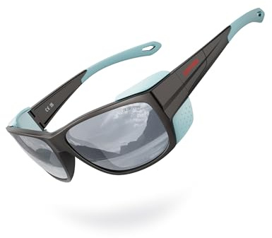 DEAFRAIN Gafas de sol polarizadas deportivas para hombres y mujeres con escudo lateral extraíble para senderismo, esquí, escalada, gafas de protección UV