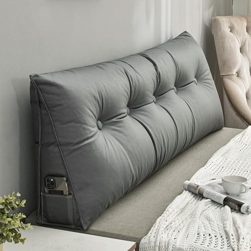 XIEMINLE Ryggstöd kilkudde, triangelkuddar för sänggavel, mjuk säng soffa positioneringsstöd, sänggavel kilkudde för avslappning spelläsning, midja ryggstöd (180 × 50 × 20 cm, grå1)
