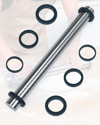 Acual Stainless Steel Rolling Pin,Non-Stick Pastry Dough Roller with Removable Silicone Rings in 4 Sizes, Perfect for Pizza, Cookie, Pastry Dough,40cm